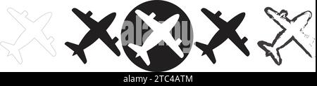 Set di icone aeroplano (aereo) per Web e Mobile App. Simbolo e cartello aeroplano, simbolo del trasporto aereo, cartello di viaggio aereo. Illustrazione Vettoriale