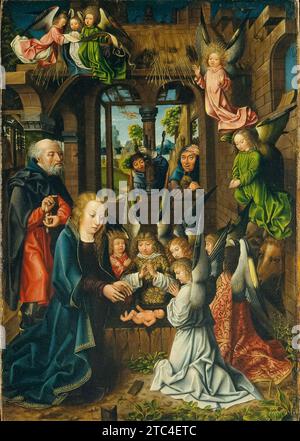 Workshop Master of Frankfurt, The Adoration of the Christ Child, circa 1499, Oil on Oak panel; Met, New York, Stati Uniti Foto Stock