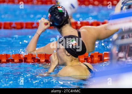 Nocentini Jasmine d'Italia dopo aver ottenuto il terzo posto durante womenÂ&#x80;&#x99;S 50m Breastroke finale ai LEN Short Course European Championships 2023 il 10 dicembre 2023 a Otopeni, in Romania Foto Stock