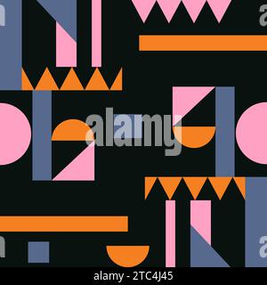 I colori bloccano i pattern senza cuciture con forme variate, il vettore dei pattern di colore blu rosa e arancione. Illustrazione Vettoriale
