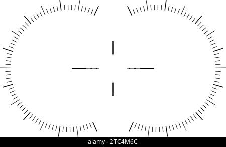 Scala mirino di binoculare, periscopio, ottica militare, arma da cecchino con mappe circolari e simbolo di mira a mirino. Design dello schermo digitale POV isolato su sfondo bianco. Illustrazione grafica vettoriale Illustrazione Vettoriale