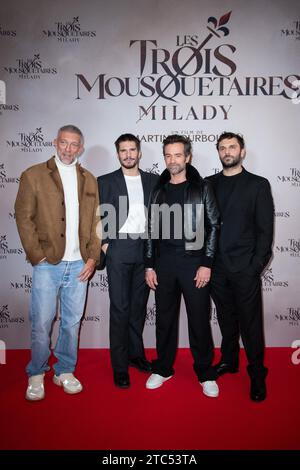 Parigi, Francia. 10 dicembre 2023. Pio Marmai, Vincent Cassel, Romain Duris e Francois Civil assistono al Les Trois Mousquetaires : Milady (i tre moschettieri: Milady) Premiere al Cinema le Grand Rex di Parigi, in Francia il 10 dicembre 2023. Foto di Aurore Marechal/ABACAPRESS.COM credito: Abaca Press/Alamy Live News Foto Stock