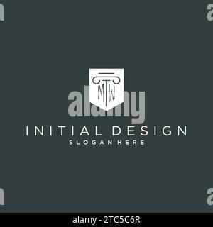 Monogramma MW con logo a colonna e scudo, logo elegante e di lusso per grafica vettoriale legale Illustrazione Vettoriale