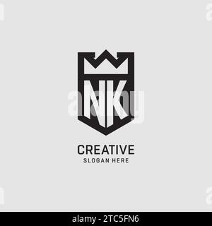 Forma iniziale dello scudo del logo NK, grafica vettoriale del design del logo esport creativo Illustrazione Vettoriale