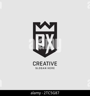 Forma iniziale dello scudo del logo PX, grafica vettoriale del design del logo esport creativo Illustrazione Vettoriale