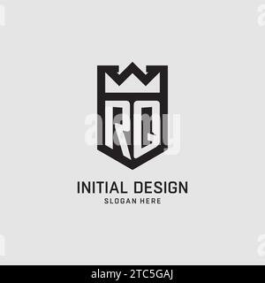 Forma dello scudo iniziale del logo RQ, grafica vettoriale del design del logo esport creativo Illustrazione Vettoriale