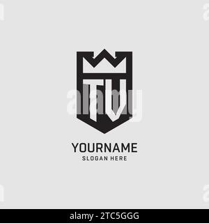 Forma iniziale dello scudo del logo TV, grafica vettoriale del design del logo esport creativo Illustrazione Vettoriale