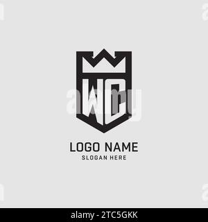 Logo WC iniziale forma dello scudo, logo esport creativo grafica vettoriale Illustrazione Vettoriale