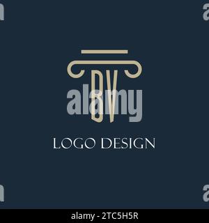 Logo iniziale BV per avvocato, studio legale, studio legale con idee di design icona pilastro Illustrazione Vettoriale