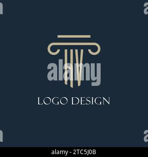 Logo iniziale HV per avvocato, studio legale, studio legale con idee di design icona pilastro Illustrazione Vettoriale