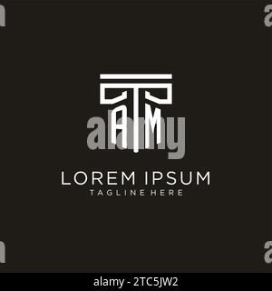 Logo iniziale AM con design geometrico a colonna, logo creativo e moderno studio legale Illustrazione Vettoriale