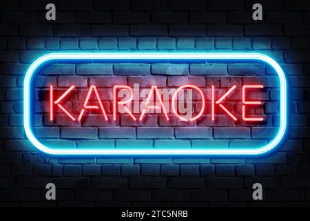 Illustrazione CON insegna al neon KARAOKE su sfondo scuro Foto Stock
