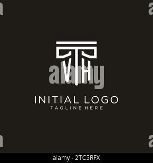 Logo iniziale VH con design geometrico a colonna, design creativo e moderno del logo dello studio legale Illustrazione Vettoriale