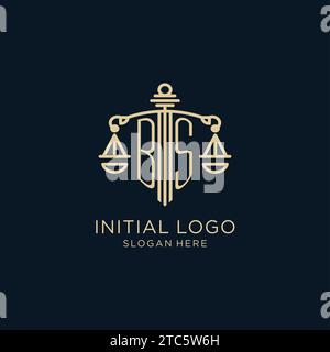 Logo BS iniziale con scudo e scale di giustizia, lusso e logo di uno studio legale moderno grafica vettoriale Illustrazione Vettoriale