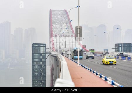 L'ascensore turistico e il parco sotto il Chaotianmen Yangtze River Bridge sono completati e aperti al pubblico a Chongqing, Cina, l'8 dicembre 202 Foto Stock