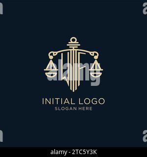 Logo WF iniziale con scudo e scale di giustizia, lusso e logo moderno dello studio legale grafica vettoriale Illustrazione Vettoriale