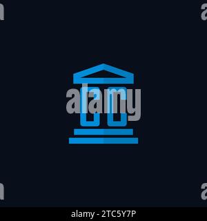 Monogramma iniziale del logo CC con semplici idee di design per l'edificio del tribunale Illustrazione Vettoriale
