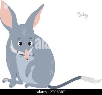 Graziosa bilby. L'animale australiano è un mammifero selvatico. Illustrazione vettoriale in stile cartone animato piatto. Illustrazione Vettoriale