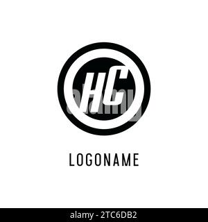 Logo HC iniziale, linea circolare concentrica, monogramma semplice e pulito grafica vettoriale stile logo Illustrazione Vettoriale