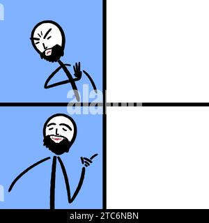 Modello meme di reazione con reazione negativa e positiva. Divertente meme in stile cartoni animati con spazio vuoto per l'editing. Illustrazione Vettoriale