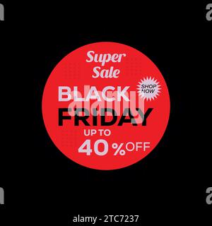 Design del modello di banner Super sale Vector Black Friday per la promozione sui social media. Illustrazione Vettoriale