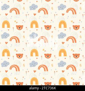 Modello bohémien baby. Motivo cucciolo senza cuciture in stile boho. Illustrazione Vettoriale