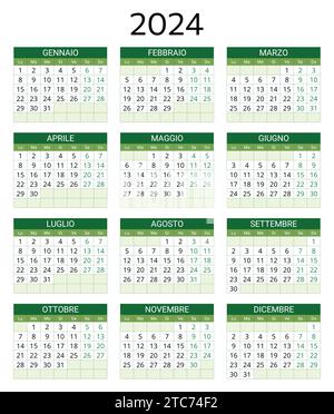 calendario italiano 2024. Illustrazione vettoriale stampabile e modificabile per l'Italia. calendario annuale di 12 mesi. Orizzontale Illustrazione Vettoriale