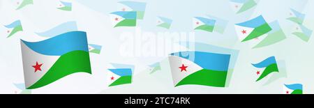Design astratto a tema bandiera Gibuti su uno striscione. Design astratto dello sfondo con bandiere nazionali. Illustrazione vettoriale. Illustrazione Vettoriale