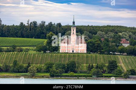 Wallfahrtskirche Birnau Die Wallfahrtskirche Birnau am Nordufer des Bodensee. SIE wurde im 18. Jahrhundert errichtet. Uhldingen-Mülhofen, Deutschland, 13.07.2022 *** Chiesa di pellegrinaggio di Birnau la chiesa di pellegrinaggio di Birnau sulla riva settentrionale del lago di Costanza fu costruita nel XVIII secolo Uhldingen Mülhofen, Germania, 13 07 2022 Foto Stock