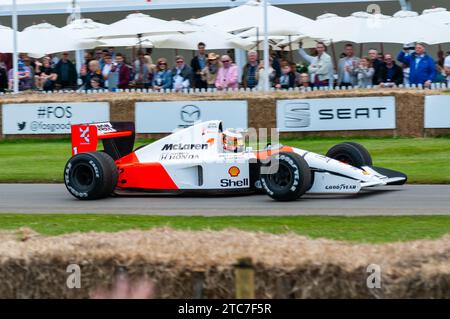 Classica Senna McLaren MP4/6 Formula 1, vettura da Gran Premio guidata da Jenson Button al Goodwood Festival of Speed, Regno Unito, 2016 Foto Stock