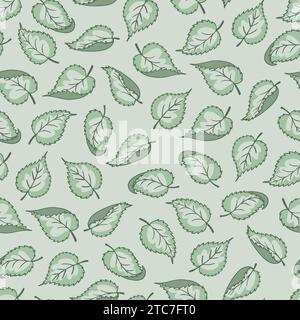 Foglie verdi su sfondo verde chiaro, nello stile dell'arte vettoriale semplicistica. Illustrazione Vettoriale