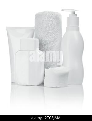 Composizione di accessori cosmetici Foto Stock