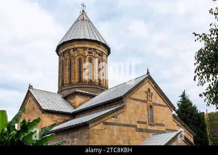 Viaggia verso la Georgia, la torre della cattedrale di Sioni della Dormizione, la cattedrale ortodossa georgiana nella città di Tbilisi in un giorno nuvoloso d'autunno Foto Stock