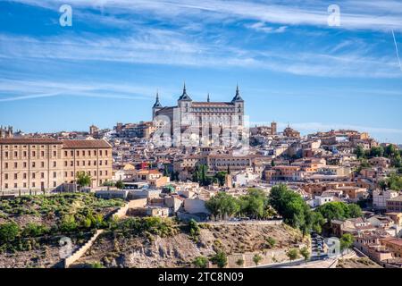 Skyline della città storica di Toledo, Spagna, l'ex capitale della Spagna Foto Stock