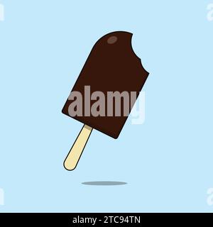 Icona Choco Bar con illustrazione Vector gelato al cioccolato morso Illustrazione Vettoriale