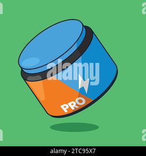 Vector icona illustrazione vasetto per polvere proteica siero palestra Illustrazione Vettoriale