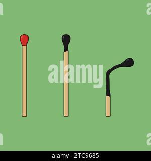 Icone piatte bruciate e bruciate Match Stick Icon Vector illustrazione Illustrazione Vettoriale