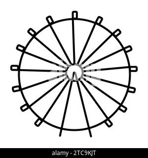 Ruota panoramica mozzafiato, icona della linea nera vettoriale monocromatica di una tradizionale attrazione cittadina Illustrazione Vettoriale