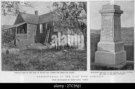 La fattoria di o'Neill ai piedi della collina Maiura dove fu firmata la pace, e un monumento eretto in memoria di ufficiali e uomini del 58th Regiment; pubblicato su The Graphic, 1896 Foto Stock