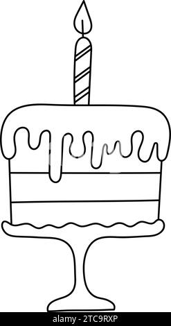 Questa pagina colorata per la torta di compleanno dei bambini è stata progettata per aumentare la creatività dei bambini, con un libro da colorare creativo con illustrazioni vettoriali Illustrazione Vettoriale