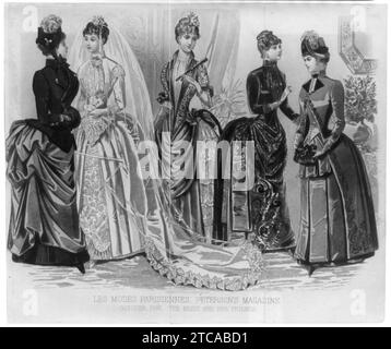 Abiti da sposa)- Les MODE Parisiennes. Peterson's Magazine, ottobre 1885. La sposa e i suoi amici Foto Stock