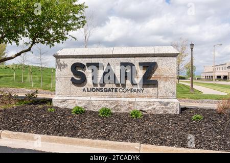 Un logo fuori dalla sede Starz a Englewood, USA Foto Stock