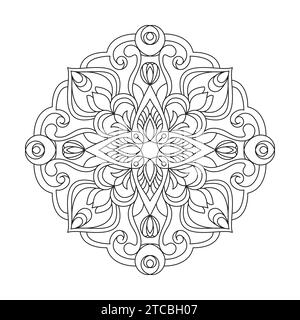 Serenity cerchi una pagina di libri da colorare con mandala per adulti per interni del libro KDP. Petali pacifici, capacità di rilassarsi, esperienze cerebrali, paradiso armonioso, pace Illustrazione Vettoriale