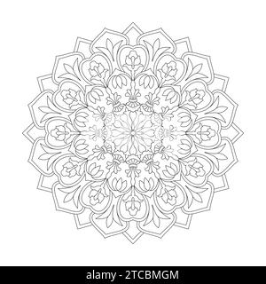 Zen sboccia la pagina del libro da colorare mandala per l'interno del libro KDP. Petali pacifici, capacità di rilassarsi, esperienze cerebrali, paradiso armonioso, ritrae tranquille Illustrazione Vettoriale