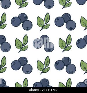 Motivo fresco e maturo di mirtilli senza cuciture. Sfondo ecologico Berry. Cibo biologico sano incisione a mano. Disegna la stampa selvaggia di mirtillo per il branding Illustrazione Vettoriale