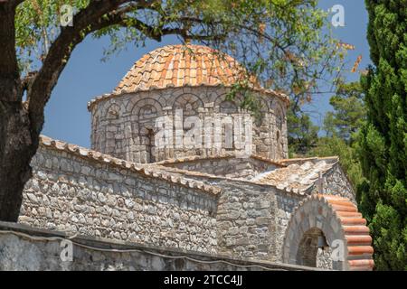 La chiesa del monastero di Moni Thari sull'isola di Rodi, Grecia Foto Stock