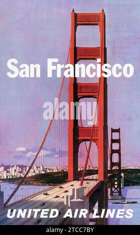 Poster di viaggio vintage - United Airlines San Francisco, Golden Gate Bridge - poster pubblicitario (anni '1960) Foto Stock