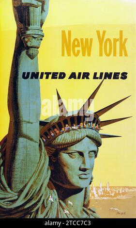Poster di viaggio vintage - poster pubblicitario United Air Lines New York (United Airlines, inizio anni '1960) Statua della libertà Foto Stock