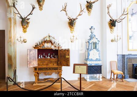 Sala da pranzo del palazzo barocco di Moritzburg Foto Stock