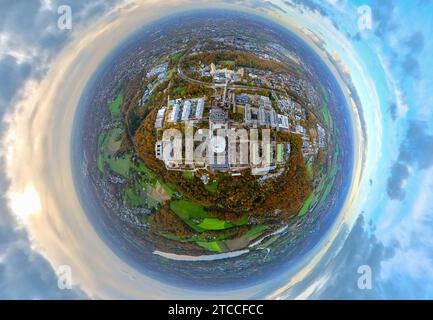 Vista aerea, complesso edilizio della Ruhr-University Bochum, sostituzione del cantiere nuovo edificio NA, edificio rotondo a forma di conchiglia Audima Foto Stock